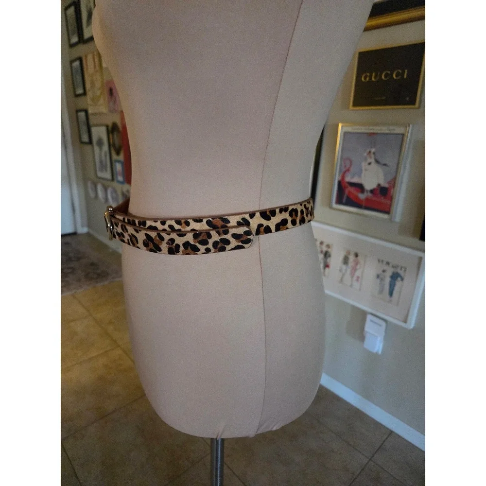 Most‎ Wanted Y2K Leopard Calf Hair Skinny Belt Gold Oval Buckle Animal Print
